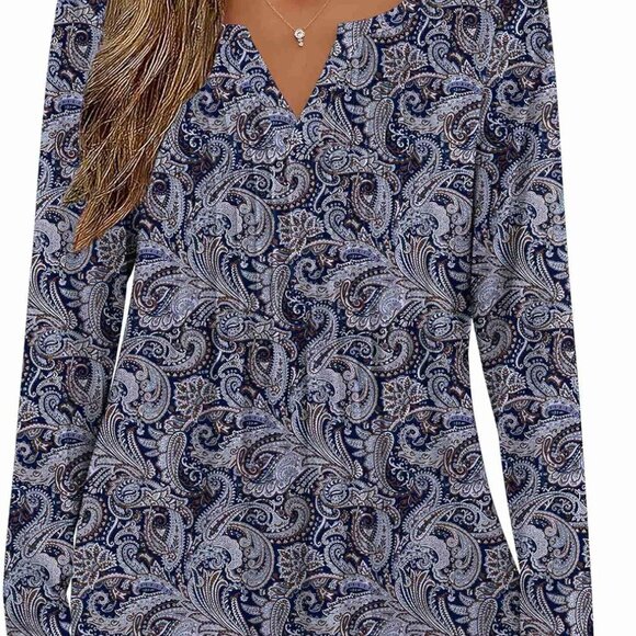 Women's 2025 Long Sleeve Tunic Blouse - Stylish V-Neck for Every Occasion - Picture 2 of 6
